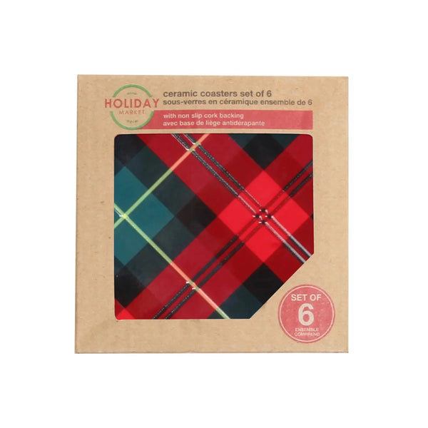 Textured Ceramic Coaster Merry Check | Set of 6
