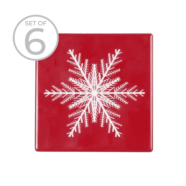 Textured Ceramic Coaster Snowflake | Set of 6