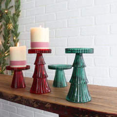 Empire Tree Pillar Candle Holder Green | 7"
