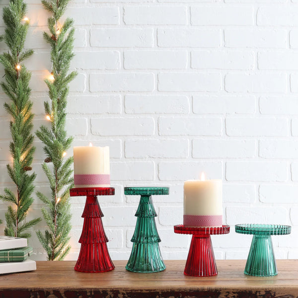 Empire Tree Pillar Candle Holder Green | 4"