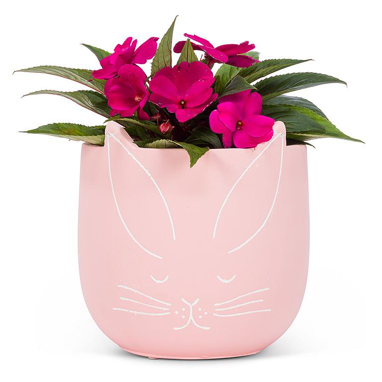 Spring Decor - Pink Bunny Cement Planter