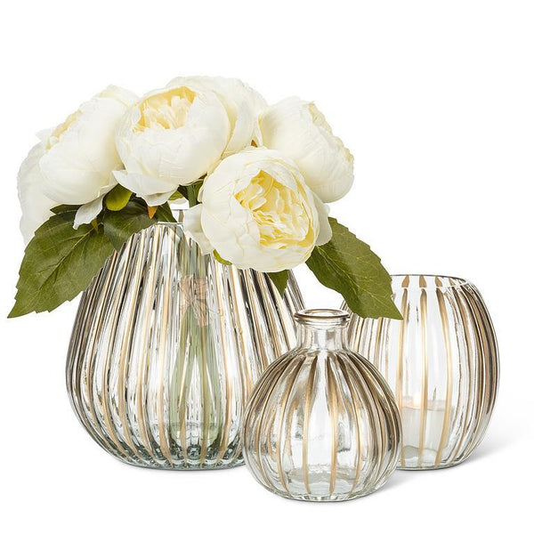 Ribbed Glass Gold Stripe Vase | Small 3.5"