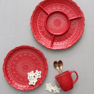 Embossed Holiday Serving Plate | Red