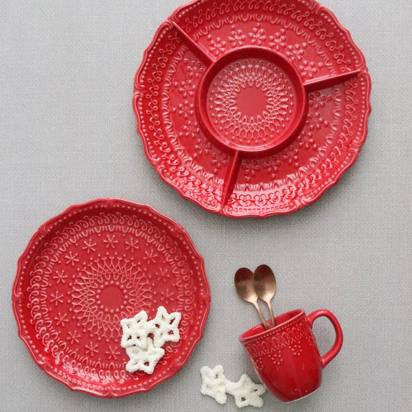Embossed Holiday Serving Plate | Red