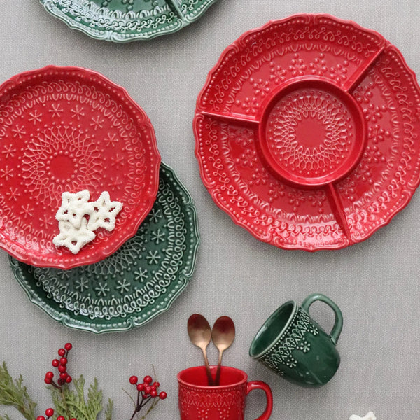 Embossed Holiday Serving Plate | Red
