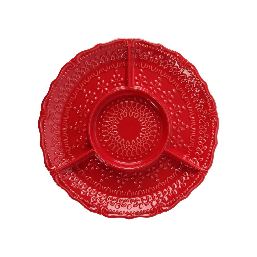 Embossed Holiday Serving Plate | Red