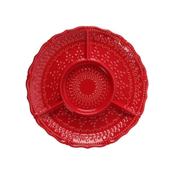 Embossed Holiday Serving Plate | Red
