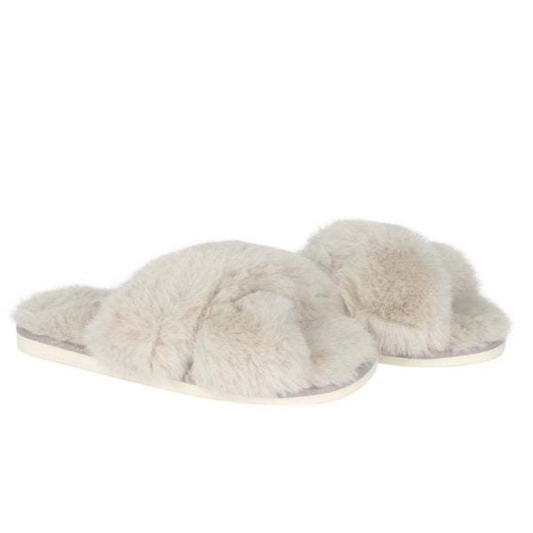 Cotton + Cashmere Criss Cross Plush Slippers