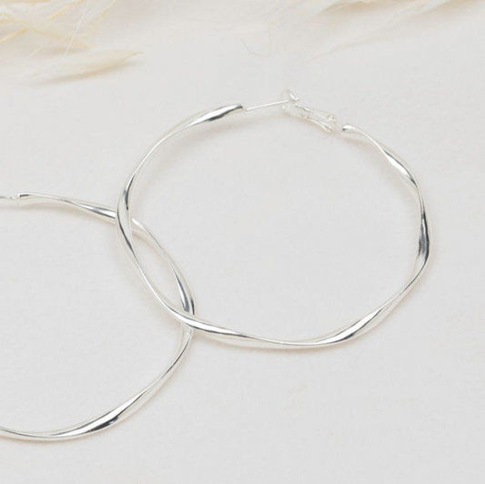 Twisted Hoop Earrings Silver