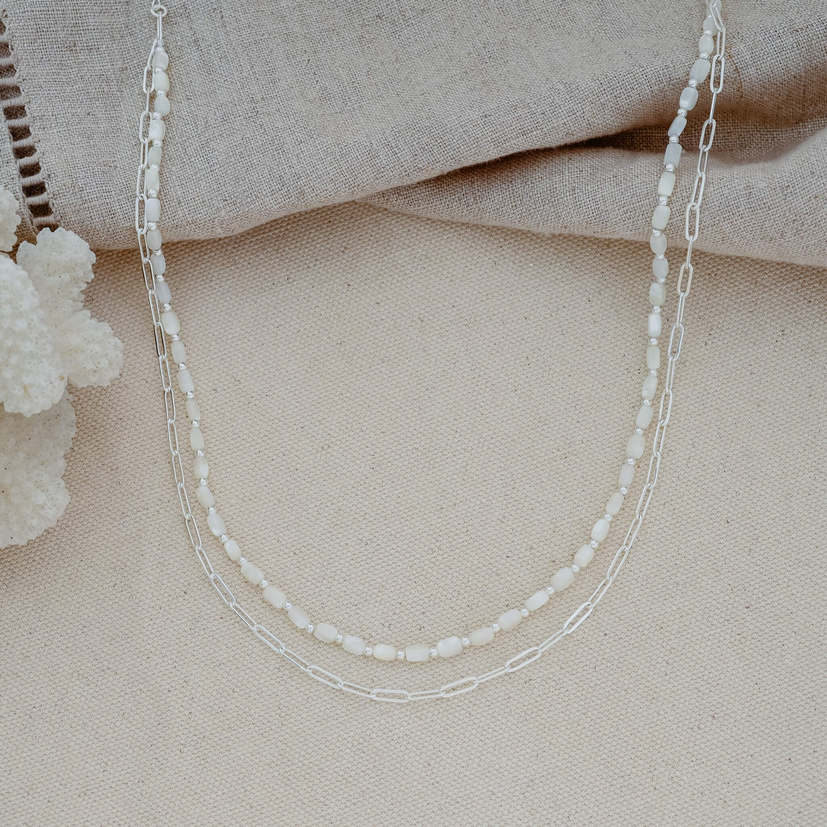 Layering Pearl Necklace Silver