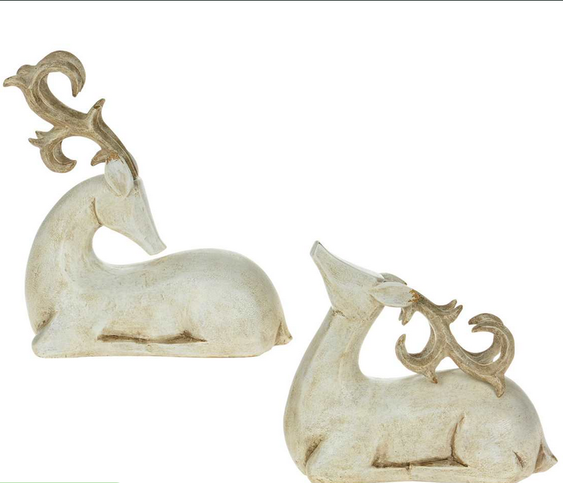 Sitting Wood Deer | Set of 2 / 5-6"