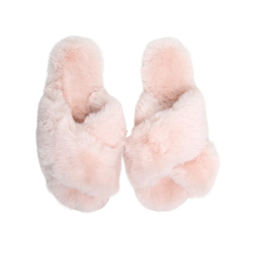 Cotton + Cashmere Criss Cross Plush Slippers