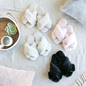 Cotton + Cashmere Criss Cross Plush Slippers