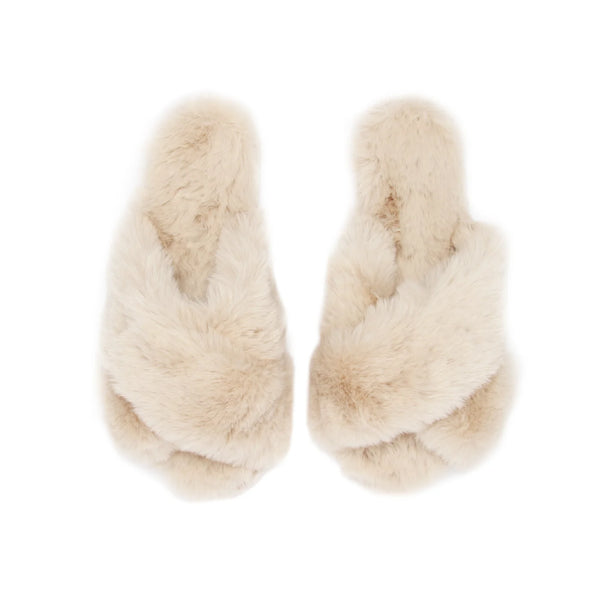 Cotton + Cashmere Criss Cross Plush Slippers