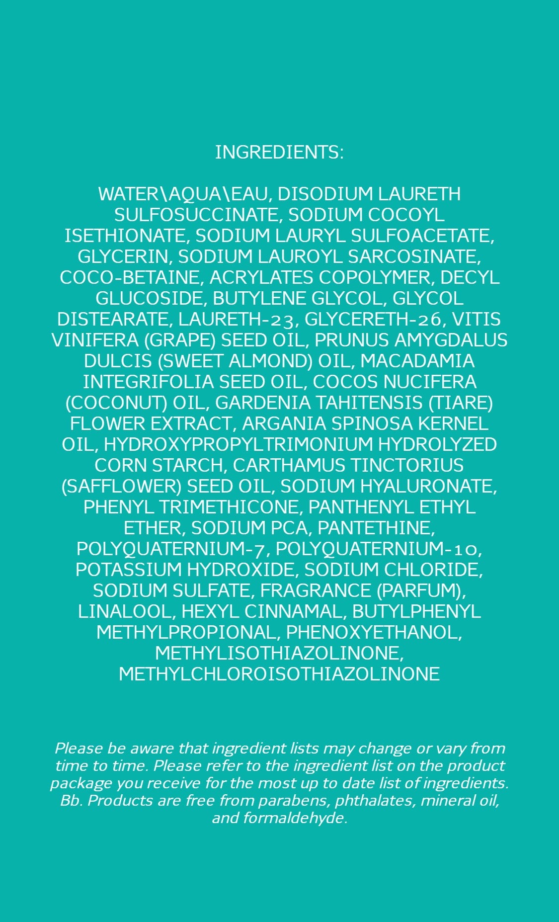 HIO shampoo ingredient list